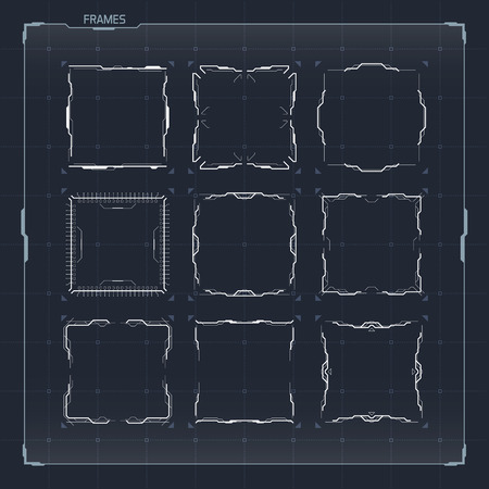 Sci Fi Futuristic HUD User Interface Square Frames Set. Abstract UI elementsのイラスト素材