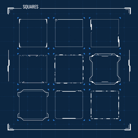 Sci Fi Futuristic HUD User Interface Square Frames Set. Abstract UI elementsのイラスト素材