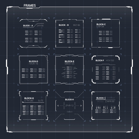 Sci Fi Futuristic HUD User Interface Square Frames Set. Abstract UI elementsのイラスト素材