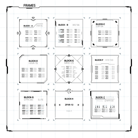 Sci Fi Futuristic HUD User Interface Square Frames Set. Abstract UI elementsのイラスト素材