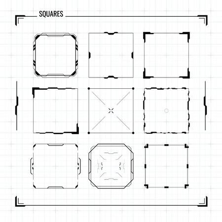 Sci Fi Futuristic HUD User Interface Square Frames Set. Abstract UI elementsのイラスト素材