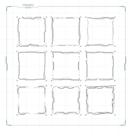 Sci Fi Futuristic HUD User Interface Square Frames Set. Abstract UI elementsのイラスト素材