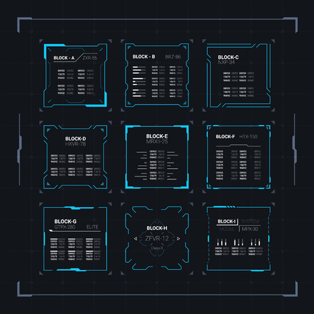 Sci Fi Futuristic HUD User Interface Square Frames Set. Abstract UI elementsのイラスト素材