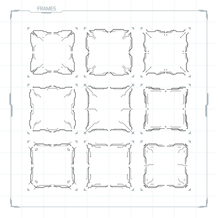 Sci Fi Futuristic HUD User Interface Square Frames Set. Abstract UI elementsのイラスト素材