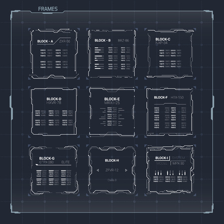 Sci Fi Futuristic HUD User Interface Square Frames Set. Abstract UI elementsのイラスト素材