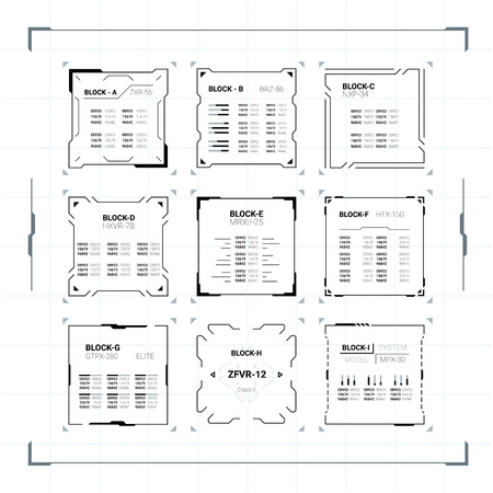 Sci Fi Futuristic HUD User Interface Square Frames Set. Abstract UI elementsのイラスト素材