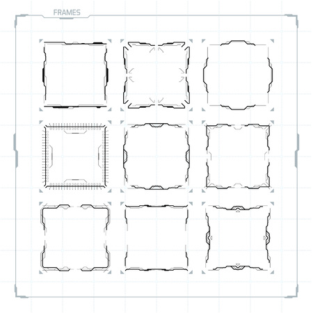 Sci Fi Futuristic HUD User Interface Square Frames Set. Abstract UI elementsのイラスト素材