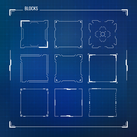 Sci Fi Futuristic HUD User Interface Square Frames Set. Abstract UI elementsのイラスト素材