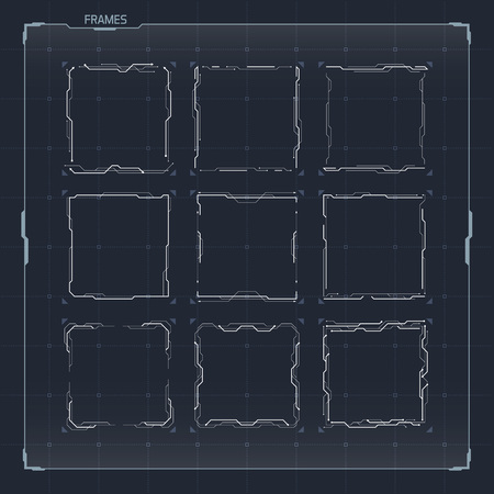 Sci Fi Futuristic HUD User Interface Square Frames Set. Abstract UI elementsのイラスト素材