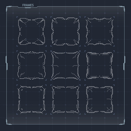 Sci Fi Futuristic HUD User Interface Square Frames Set. Abstract UI elementsのイラスト素材
