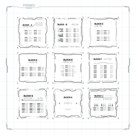 Sci Fi Futuristic HUD User Interface Square Frames Set. Abstract UI elementsのイラスト素材