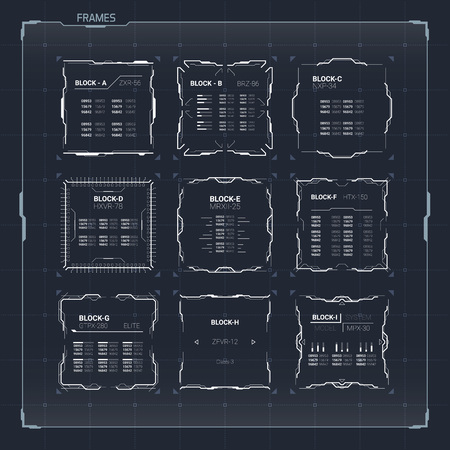 Sci Fi Futuristic HUD User Interface Square Frames Set. Abstract UI elementsのイラスト素材