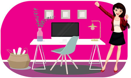 Teacher teaches us some lessons in a classroom with laptop and tableのイラスト素材