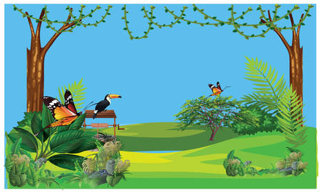 birds and animals view in nature in a zoo in this winterのイラスト素材