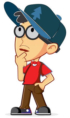 a boy thinking to innovate some new technology and adventureのイラスト素材