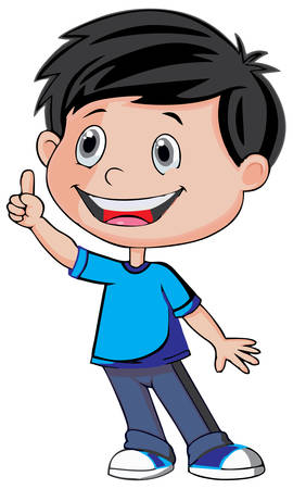 a boy showing his thumb to like the image in blueのイラスト素材