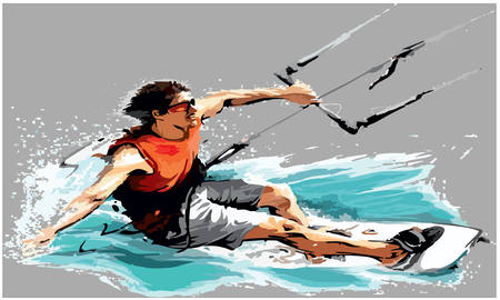 A man drafting in the river in winterのイラスト素材