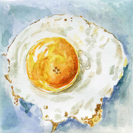 Hand drawn watercolor fried egg :)の写真素材