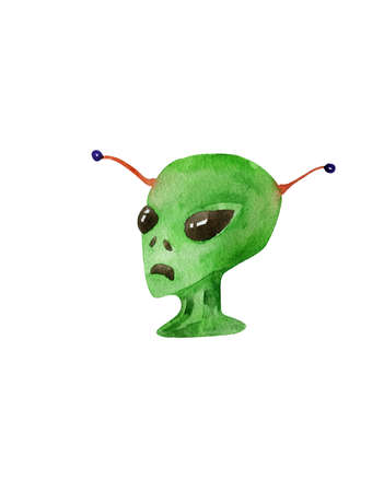 Hand drawn watercolor alien. Extraterrestrials for Halloween :)