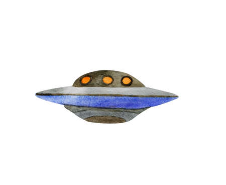 Hand drawn watercolor spaceship, ufo:)の写真素材