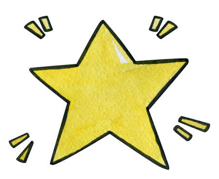 Painted hand drawn in watercolor yellow star. isolated illustrationの写真素材