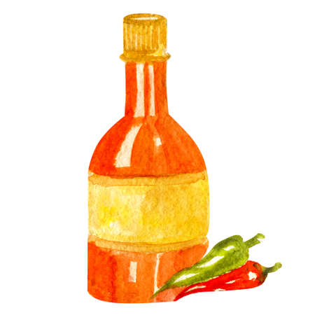 Hand drwan watercolor bottle of ketchupの写真素材