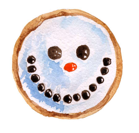 Watercolor illustration of a Christmas cookie on a white backgroundの写真素材