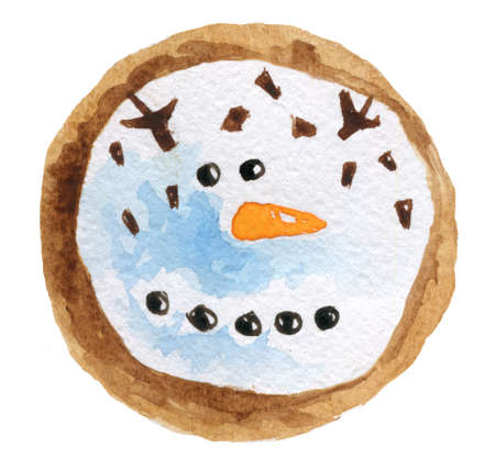 Watercolor illustration of a Christmas cookie on a white backgroundの写真素材