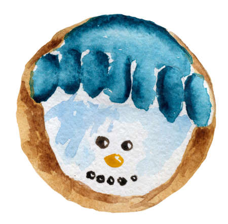 Watercolor illustration of a Christmas cookie on a white backgroundの写真素材