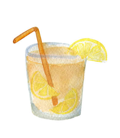 Hand drawn watercolor illustration of a summer cocktail, isolated on a white background.の写真素材