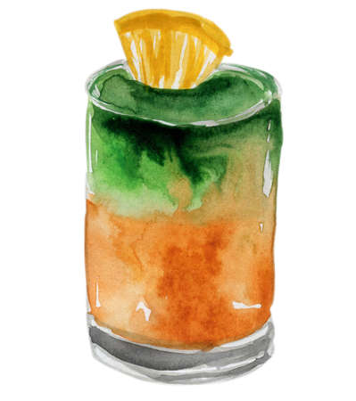 Hand drawn watercolor illustration of summer fresh cocktail. Isolated on the white background.の写真素材
