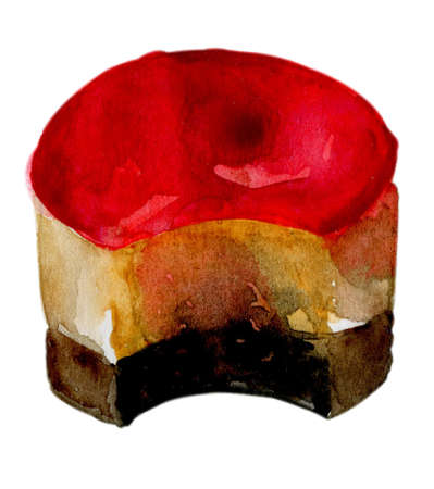 Illustration. Hand drawn cake with watercolor texture.の写真素材