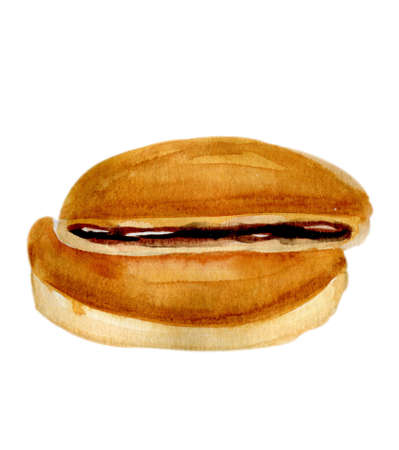 Watercolor pancakes with chocolate fillingの写真素材