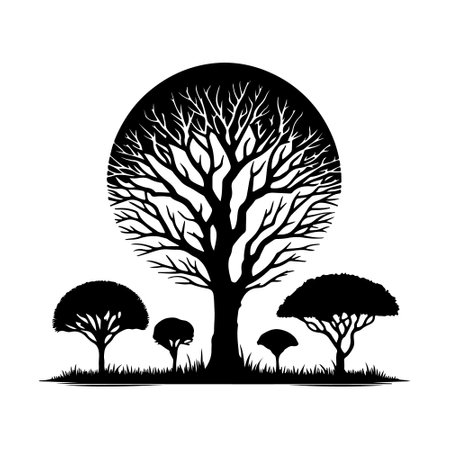 Black Tree Silhouette isolated on White Background.のイラスト素材