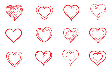Set of hand drawn red hearts on white background. Vector illustration.のイラスト素材