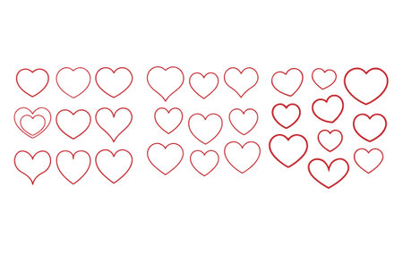 Set of red hearts on a white background. Vector illustration for your design.のイラスト素材