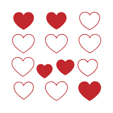 Set of red heart icons isolated on white background. Vector illustration.のイラスト素材