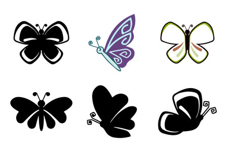 Beautiful Butterfly Icon Silhouettes Vector illustration with White Backgroundのイラスト素材