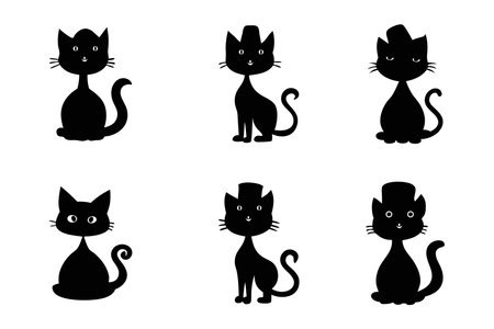 Collection of Cute cat with hat silhouette vector illustration on white backgroundのイラスト素材