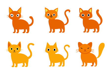 Set of Colorful Cat vector illustration with different poses in white backgroundのイラスト素材