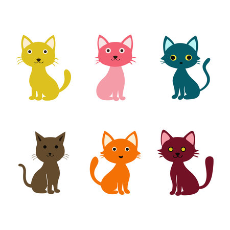Set of Colorful Cat vector illustration with different poses in white backgroundのイラスト素材