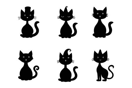 Collection of Cute cat with hat silhouette vector illustration on white backgroundのイラスト素材