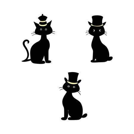 Set of Cute cat Black silhouette vector illustration on white backgroundのイラスト素材