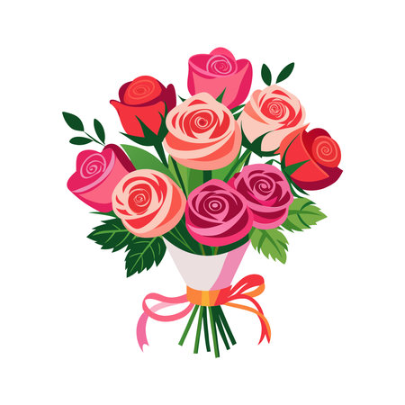 Red Rose Bouquet with flower leaves vector illustrationのイラスト素材