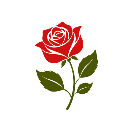 A Beautiful Red Rose vector Art illustration on a white backgroundのイラスト素材