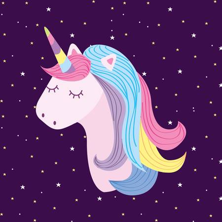 Unicorn head on space background fantasy cartoons vector graphic digital imageのイラスト素材