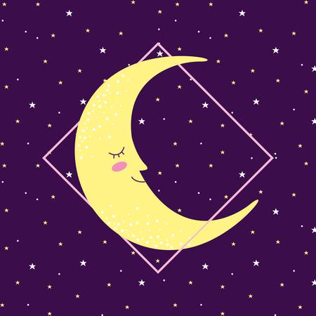Moon smiling on space with stars cartoons vector graphic digital imageのイラスト素材