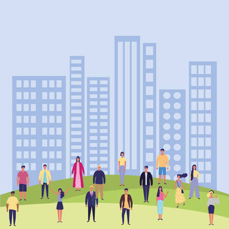 People in the city cartoons scenery vector digital illustration imageのイラスト素材
