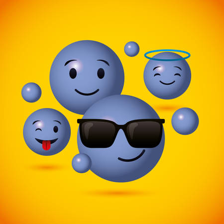 Emojis blue round faces yellow background vector digital illustration imageのイラスト素材
