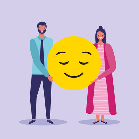 People and emojis couple with smiling emoticon vector digital illustration imageのイラスト素材